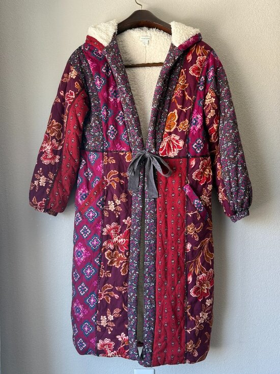 Sundance Other - Sundance Linnea Robe Jacket Patchwork Sherpa Lined Boho Multicolor Floral Hooded